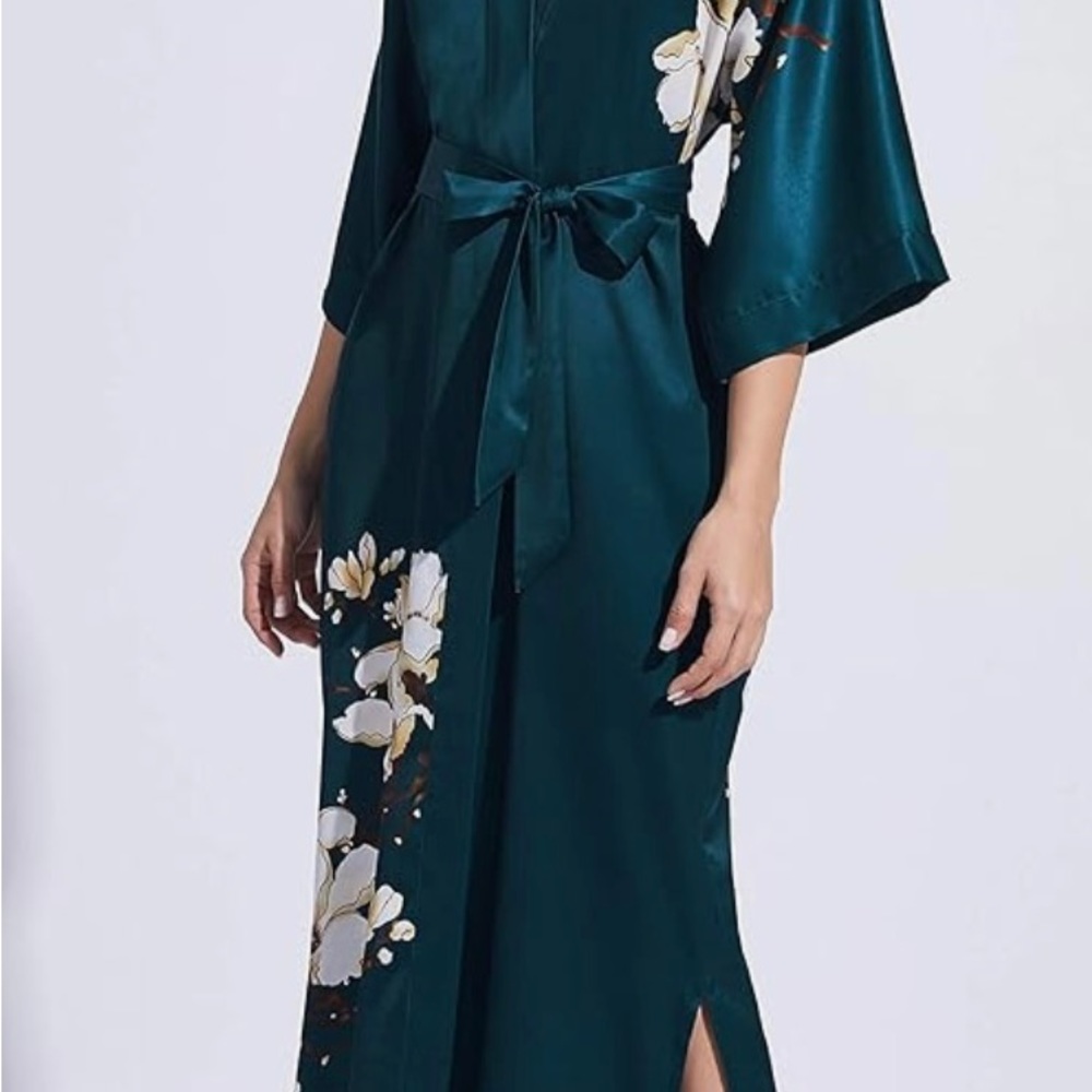 - PRODESIGN Long Kimono Robe Satin Sleepwear Phoenix Handprinted Silky K…